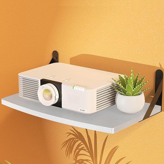 DAWASAPAT Projector Wall Mount Floating Shelf, 15.7 * 9.8 inch White Mini Shelf Stand/Rack Holder/Router Shelf Modem Cable Box Shelf with Cable Ties