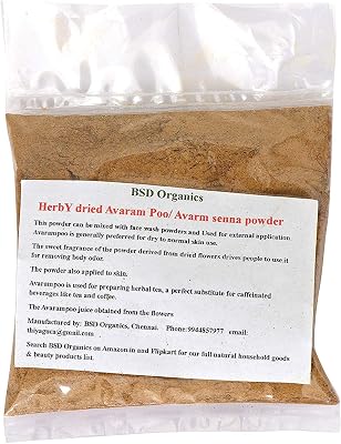 BSD Organics Herby Powder of Avaram Poo/Avarm Senna/Senna Auriculata/Tanner'S Cassia/Tamgedu for Tea, Skin Care 250