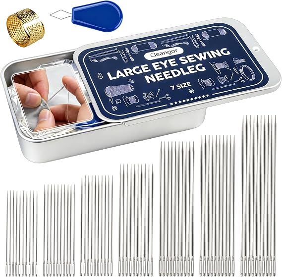 CLEANGOR 70Pcs Sewing Needle Set, 7 Size Large Eye Hand Sewing Needles Kit