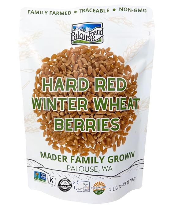 Palouse Brand Certified Glyphosate Residue Free Hard Red Winter Wheat Berries | 1 LBS | Family Farmed in Washington State | Non-GMO Project Verified | Certified Kosher Parve