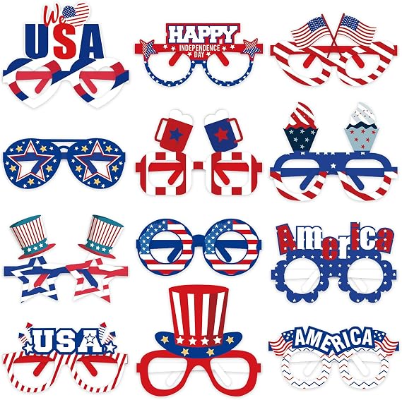 12PCS 4th of July Glasses, Independence Day Patriotic Party Paper Eyeglasses Photo Booth Props for Patriotic Party Supplies Decorations