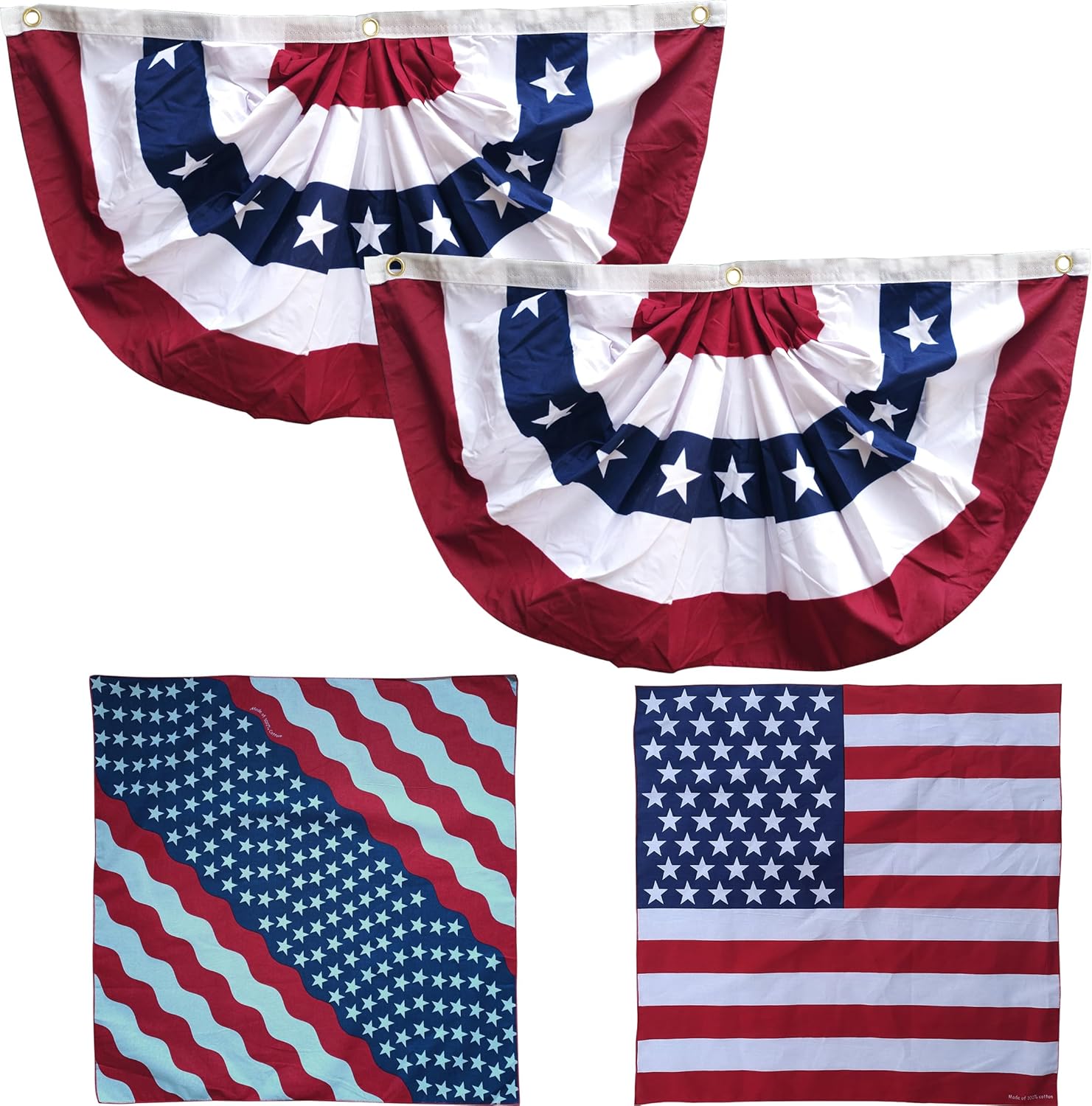 Xunny American Flag Bunting with red white and blue, US pleated Fan Flag for 4th of july, Memorial Day,Veterans day red white and blue-Pack 2