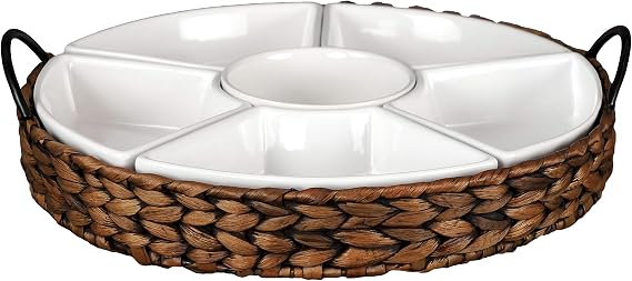 Serving Tray, Large Veggie Serving Tray, RANDEFURN 7-Set Ceramic Platters for Parties,15.5 inches, Divided Serving Trays & Platters, Portable Handle, Gold