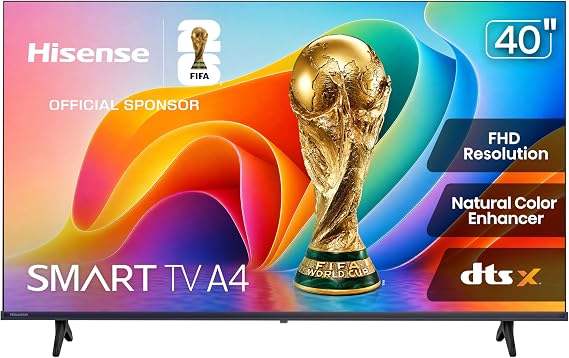 Hisense 40" Inch A4 Series FHD 1080p Smart VIDAA TV (40A4NV, 2026 NEW) - Full Array LED, DTS Virtual: X, Noise Reduction, AI Sports Mode, Works with Alexa, Apple Airplay & Apple Home, Slim Bezel