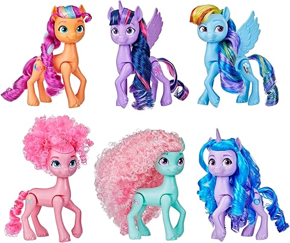 My Little Pony Dolls Rainbow Celebration, 6 Pony Figure Set, 5.5-Inch Dolls, Toys for 3 Year Old Girls and Boys, Unicorn Toys