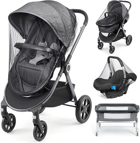Orzbow Baby Mosquito Net 3-Pack for Strollers, Car Seats & Bassinets | Universal fit for strollers, playards, cribs. Ultralight mesh, breathable. Black polyester. Summer travel essential