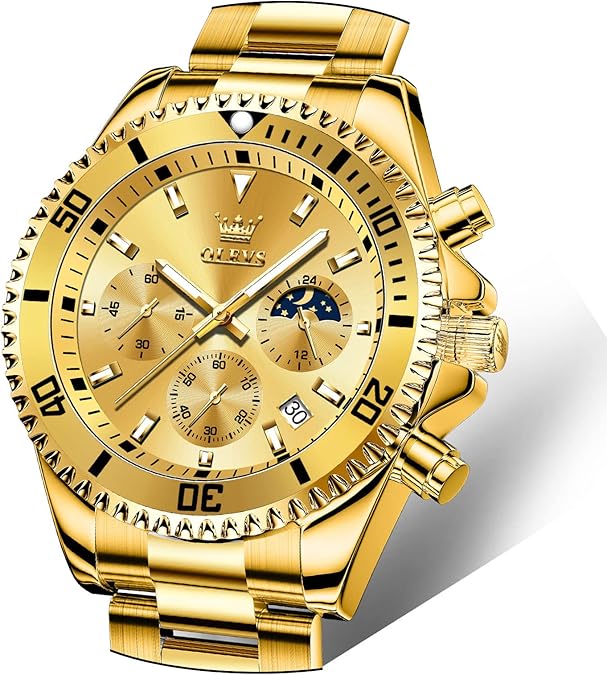OLEVS Mens Stainless Steel Watch Fashion Luxury Big Face Analog Waterproof