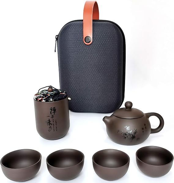 Chinese Tea Set Handmade Portable Purple Clay Tea Set,Gongfu Tea Set,Kung Fu Tea Set, Tea pot Set Porcelain Teapot & Teacups with Travel Bag - As Gifts
