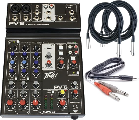 Peavey PV 6 4-channel Mixer w/ 3 Cables