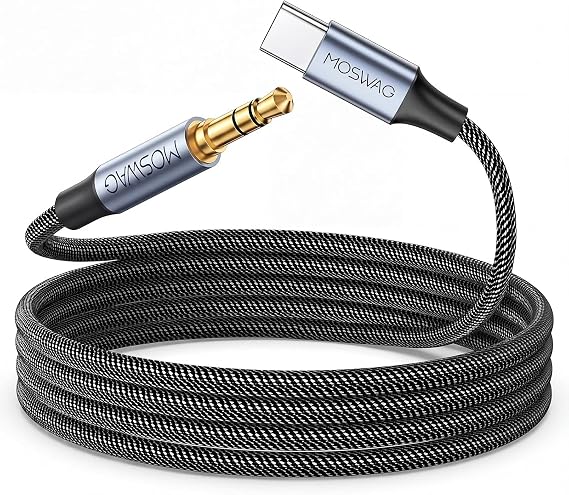 MOSWAG USB C to 3.5mm Audio Aux Jack Cable 6.6FT/2M,Type C to 3.5mm Headphone Stereo Cord Compatible with iPhone 17 16 Pro Max, Galaxy S25 S24 S23 Ultra Z Fold Flip iPad Pro Air Pixel 9 8