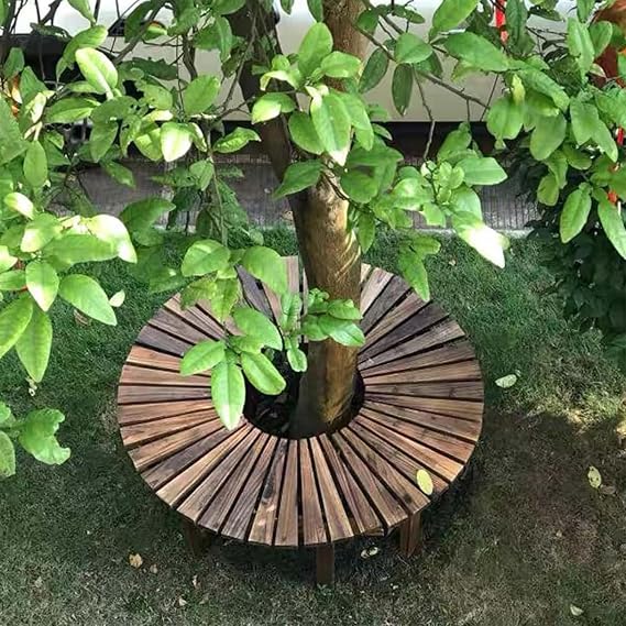 Semi-circular Tree Seat Wrap Around - Solid Wood Garden Furniture Tree Bench - All-Weather Outdoor Patio Seating - Decorative Curved Bench Seating Chair(Half Round)