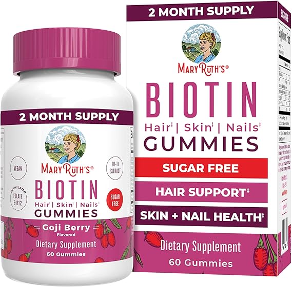 MARYRUTH'S Biotin Gummies, Hair Growth, Vegan, Sugar Free, Non-GMO, 60 Ct