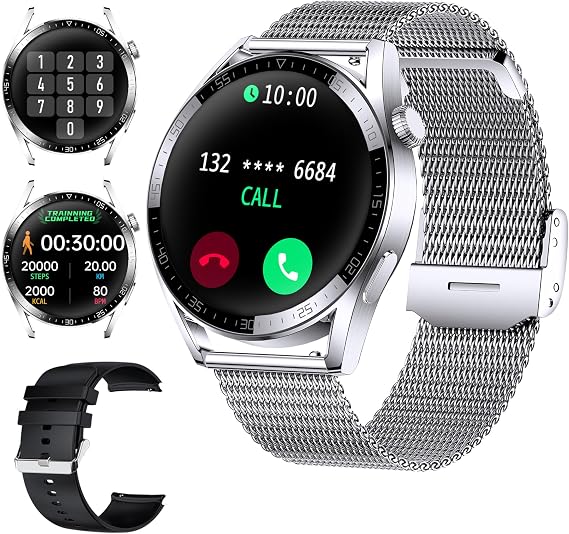 Military Smart Watch for Men & Women (Answer/Make Call), Rugged Tactical Smartwatch for Android and iPhone, IP68 Waterproof Outdoor Sports Fitness Tracker with Heart Rate, Sleep Monitor, 03Pro silver
