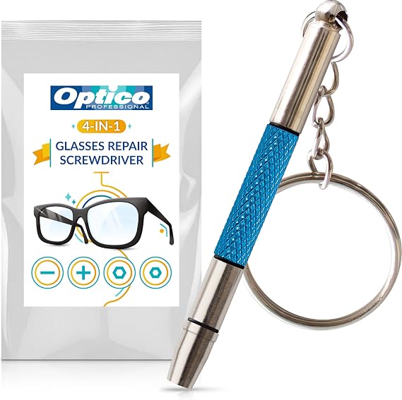 Optico 4-in-1 Glasses Repair Kit, Mini Screwdriver Set for Eyeglass and Watch Repair, Includes Phillips, Flathead, and 2x Hex Tools, 1 Pack