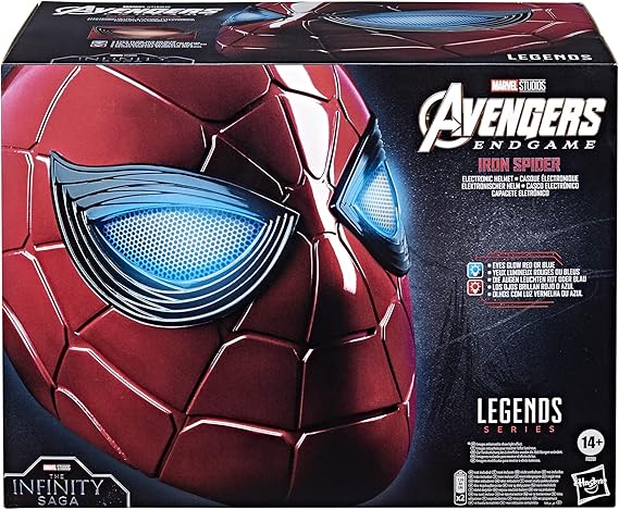 Spider-Man Marvel Legends Series Iron Spider Casco electrónico con ojos brillantes, 6 ajustes de luz y ajuste ajustable