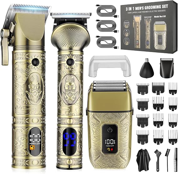 Professional Hair Clippers for Men Electric Razor Shavers Nose Hair Trimmer and Detail Trimmer 5 Pcs Set,Cordless Beard Trimmer Barber Clippers for Hair Cutting Mens Grooming Kit
