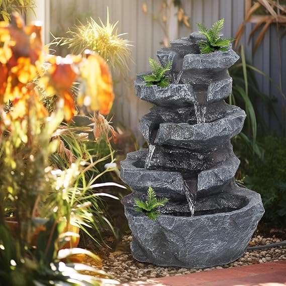5 Tiers High Rocks Outdoor Water Fountain - 22 Cascading Waterfall with LED Lights, Fountain Indoor Decor, Soothing Tranquility for Home Garden, Yard Decor, Backyard, Porch Rock