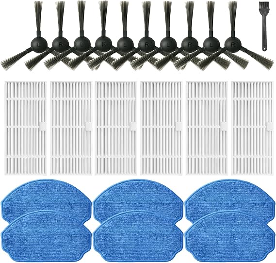 Replacement Parts for MAMNV BR151, for ZCWA BR151, for Kilgone G20, for MANVINS G20, for XIEBro Life BR151, for iMartine BR151, for ONSON BR151, for MANVN BR151,10 Side Brush, 6 HEPA Filter, 6 Mop Pad