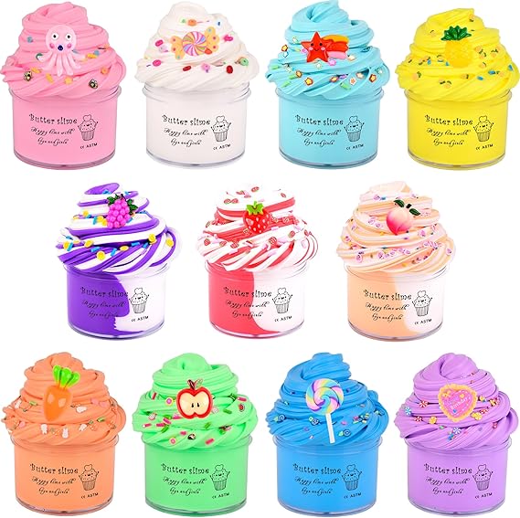 Butter Slime Kit 11 Pack, Scent, Stretchy, and Non-Sticky, with Peach Strawberry, Grape. Slime Charms, Stress Relief, Educational Slime, Birthday Gifts Prize Party Favors for Girl Boys Kids 6-12