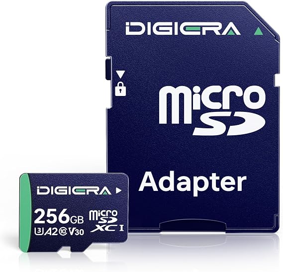 DIGIERA 256GB CT100 microSDXC UHS-I Memory Card with Adapter - up to 100MB/s, C10, U3, V30, 4K UHD, A2, Micro SD Card for Smartphones, Tablets, Cameras, Gaming Consoles, and Drones (1 Pack)