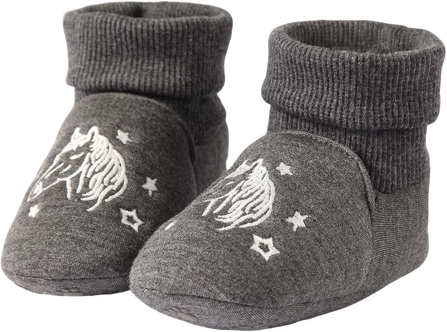 Newborn Infant Baby Cotton Booties Non-Slip Sole for Toddler Boys Girls Winter Warm Stay On Socks Shoes Unisex First Walkers Ankle Crib Slippers Shoes 3-6,6-12,12-18 Months