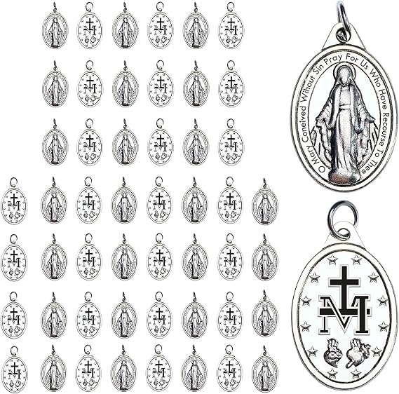 Milagrosa Medal Bulk Pack of 50, 1" Silver Milagrosa Medals Catholic Pendant for Women Necklace & Rosary Necklace,Religious Virgin Mary Cross Charms for Jewelry Making,Medalla De La Virgen Milagrosa