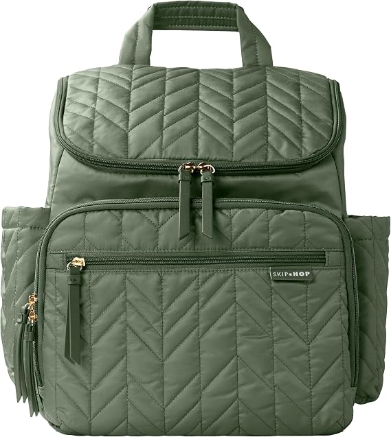 Skip Hop Diaper Bag Backpack: Forma, Multi-Function Baby Travel Bag with Changing Pad & Stroller Attachment, Sage