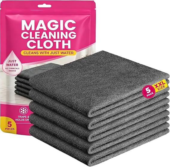 Magic Cleaning Cloth 5Pack Thick Microfiber, StreakFree for Windows, Glass, Kitchen & Stainless Steel, Reusable (5, 20x30cm)