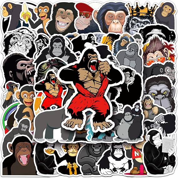 50pcs Orangutan Stickers Waterproof Cool Cartoon Animal Stickers for Laptop Water Bottle Guitar Skateboard Scrapbooking Bike Phone Luggage,Vinyl Cute Monkey Sticker for Kids Teens