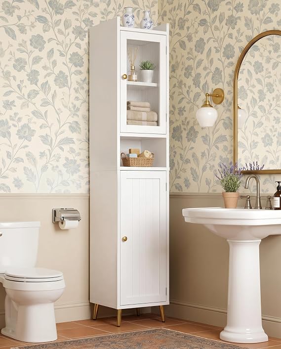 Homkdom 69.1" Tall Bathroom Cabinet, 6 Shelves and 2 Doors, White
