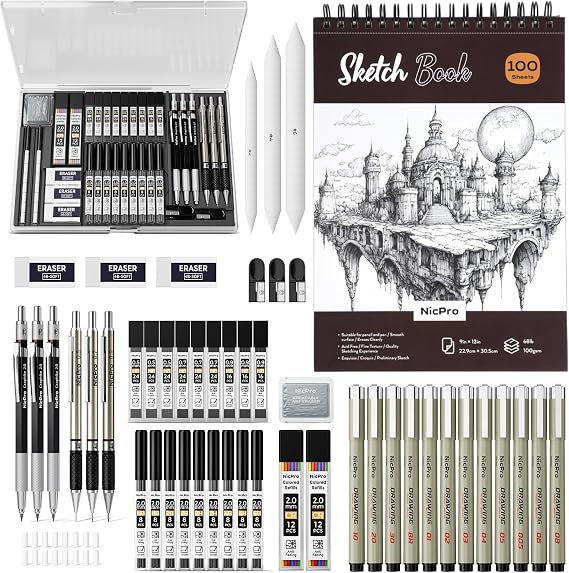 Nicpro 52PCS Art Drawing Supplies Kit for Artist Adults Sketching