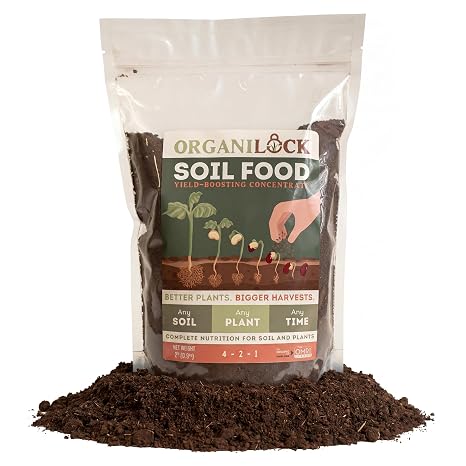 OrganiLock Soil Food Organic All-in-One Soil Amendment + Fertilizer | Mycorrhizae, Biochar & Beneficial Bacteria | OMRI Listed, Patented, Wont Burn | Vegetables, Flowers, Lawns