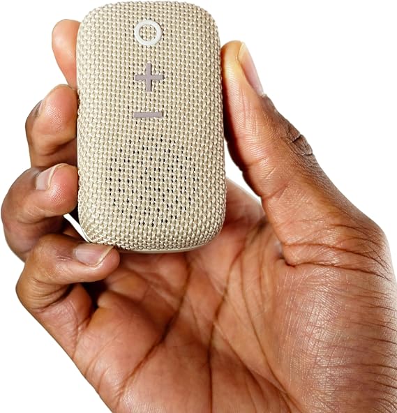 MEE Audio goSPKR Small Wearable Clip-on Bluetooth Speaker with IPX5 Water Resistance, Built-in Speakerphone with Microphone for Hands-Free Calls, Compact Design, Can Connect Up to 2 in Stereo (Beige)