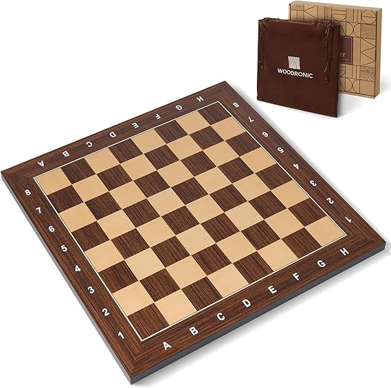 Wooden Chess Board 16 Inch - Professional Tournament Chessboard Only, Premium Wood Board Game with Notation, Scratch-Resistant UV Coating, Portable Table Chess Board No Pieces with Gift Package