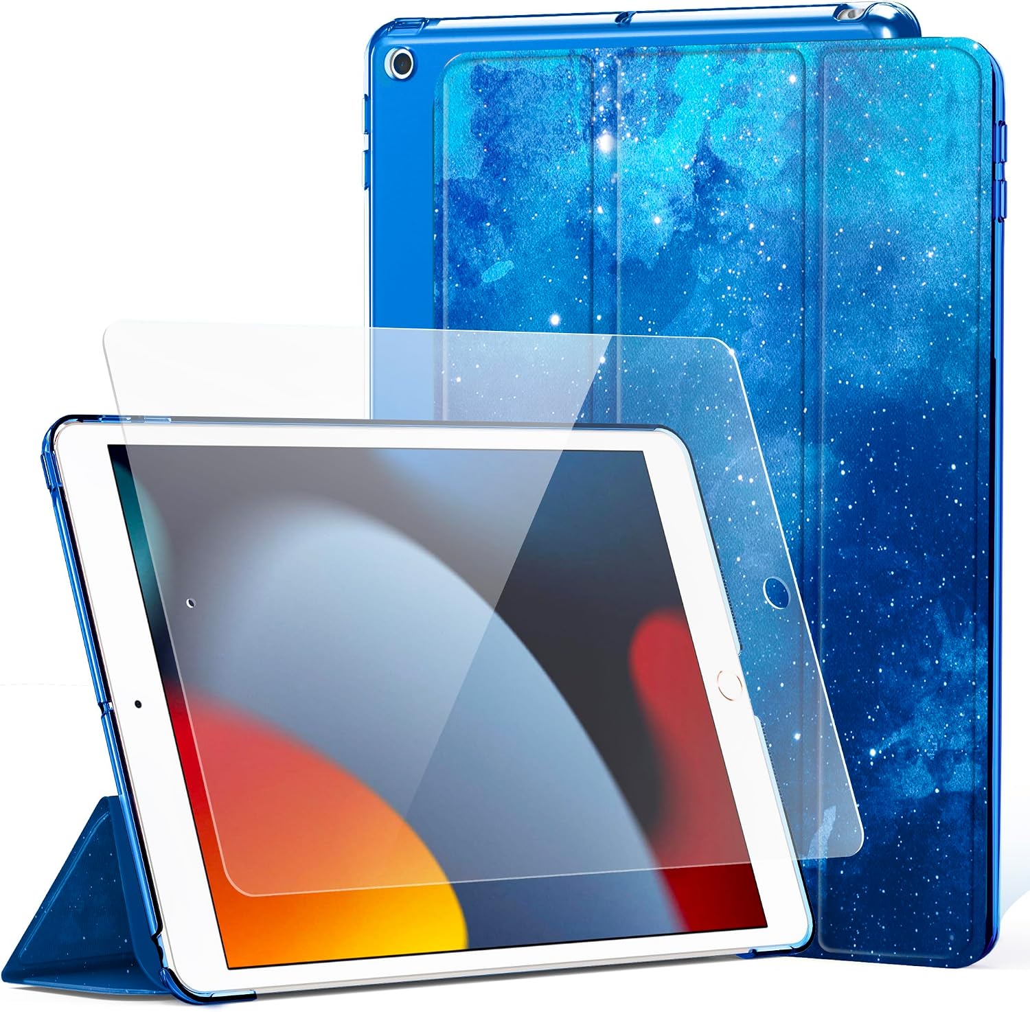 CACOE Case for iPad 9th/8th/7th Generation(2021/2020/2019) with Screen Protector 10.2 inch - Full Protective Tablet Cover for iPad 7/8/9 Gen, Blue Sky