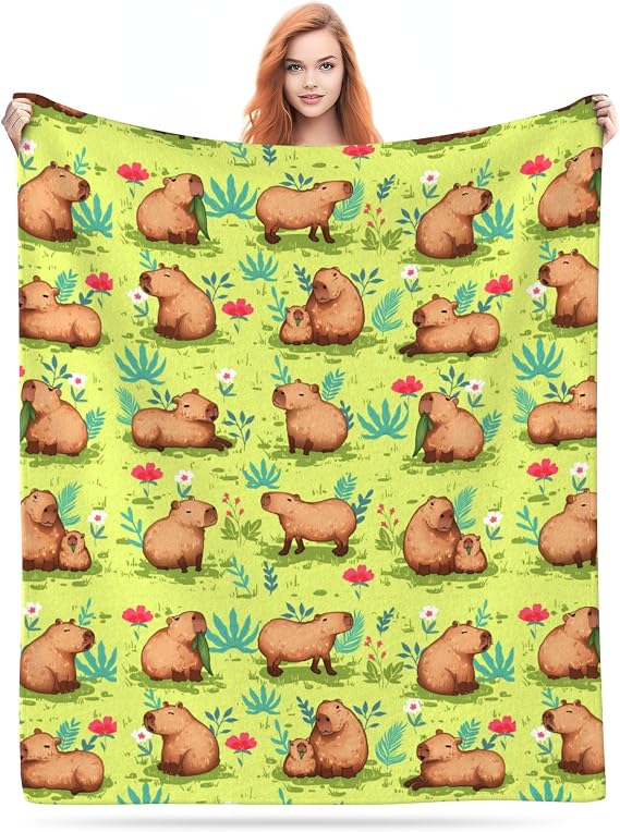 Throw Blanket Capybara Sea Otter Plush Bed Blanket Lightweight Comfy Premium Flannel Warm Blanket Ultra-Soft Print Stitching Blanket Throw All Season Use S (50x40)
