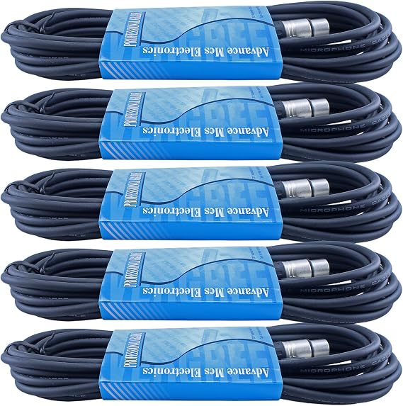 5 Pack 20 FT Foot 3 Pin XLR Male to Female Mic Cord Microphone Pro Audio Cable Balanced Shielded