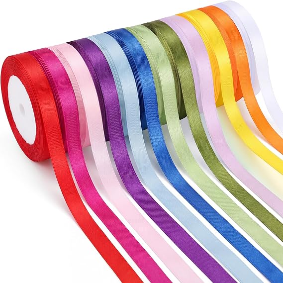 woric 12 Rolls Multicolor Satin Ribbon, 22m*6mm Thin Ribbon