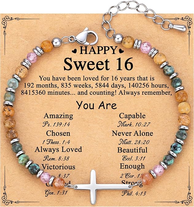 TONY & SANDY Christian Cross Bracelet for Women, Birthday Christmas Stocking Stuffers for Teens Kids Girls, Confirmation Baptism Gifts, Unique Gift for Friends Daughter Sister in Christ