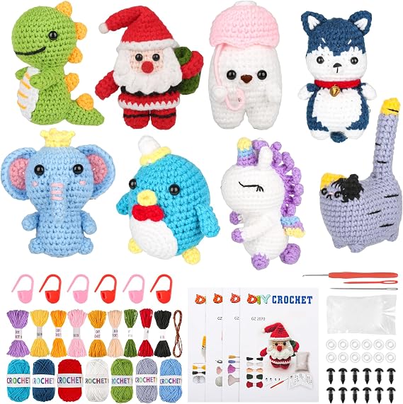 Poruary Crochet Kit for Beginners, 8 Animal Amigurumi Projects with Videos