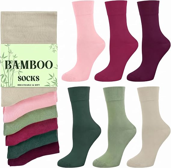 Chalier Cozy Women’s Bamboo Crew Socks 6 Pairs Non Binding UK 4-8