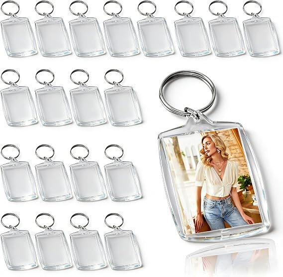 Photo Keyring 20 Pack Blank Double Sided Acrylic Insert Keychains