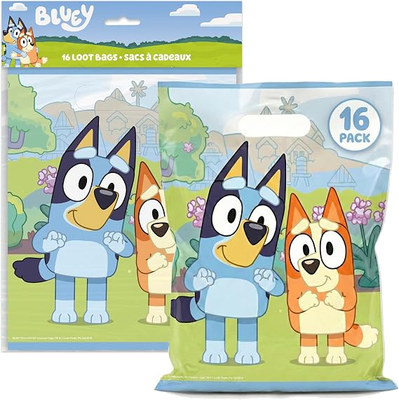 Bluey Goodie Bags for Party Favors 16-Pack, Bluey Birthday Decorations