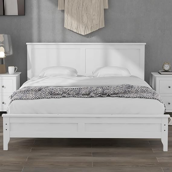King Size Platform Bed Modern Solid Wood King Platform Bed Frame No Box Spring Required White