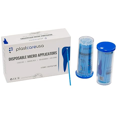 400 Regular Tip Micro Applicator Brushes - Disposable Dental Microbrushes with Bendable Tip - Microswabs for Eyelash Extensions - Microbrush Applicator Sticks with Cotton Tip (Blue, 4 Tubes of 100)