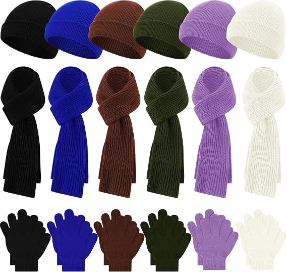Evervibe 18 Pcs Kids Winter Hat Gloves Scarf Set Warm Knit Beanie Hat with Gloves Knitted Scarf Girl Snow Set for Boy Kids