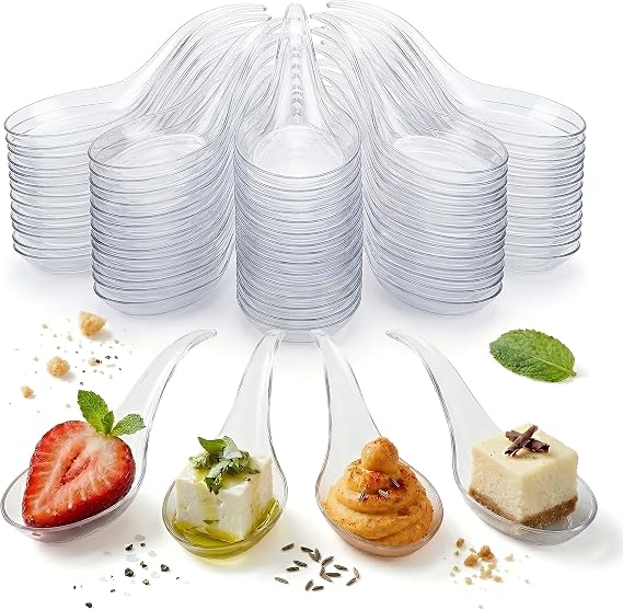 Kingrol 200 Mini Appetizer Spoons 4.75" Clear Plastic Tasting Spoons for Desserts, Samples & Parties, Bulk Pack for Catering, Events & Disposable Serving