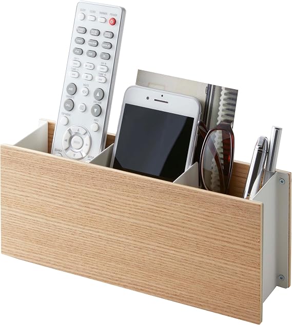 YAMAZAKI Home Rin Desk Organizer - Tv Remote Control And Pen Holder - Small - Steel + Wood