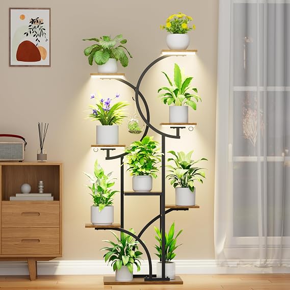 Plant Stand Indoor with Grow Lights, 63 Tall Plant Shelf Indoor, 7 Tiered Corner Shelves for Indoor Plants Multiple, Large Plant Holder Flower Stands Rack, Double C-Shaped for Home Decor, Patio