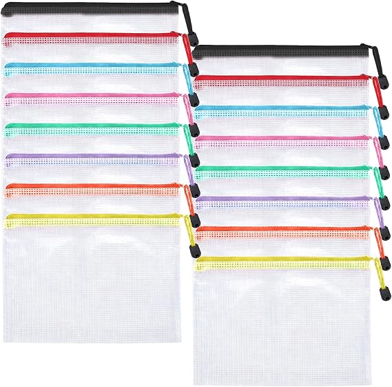 16 Pcs A4 A5 Plastic Zip Wallets, Document Folders, Zipper Pencil Cases
